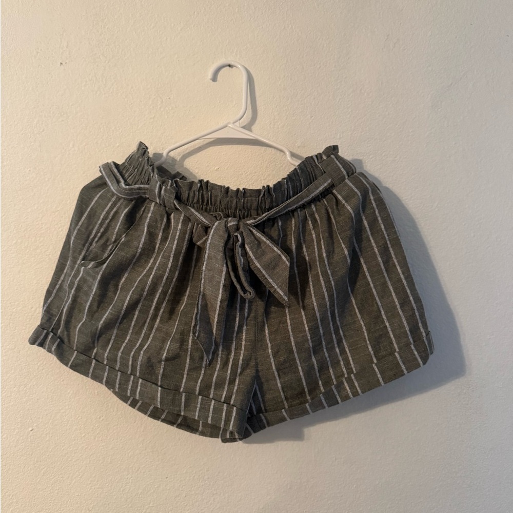 Altar'd State High Waist Olive Green Striped Shorts
